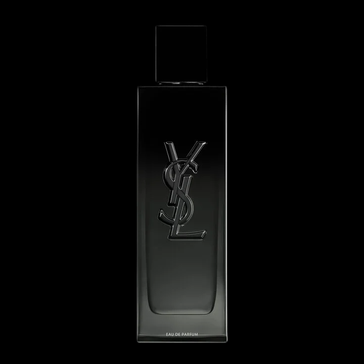 Imagen del perfume MYSLF Eau de Parfum de Yves Saint Laurent 100 ml para hombre, frasco negro con acabado espejo y letras blancas, fragancia fresca y amaderada disponible en Costa Rica.