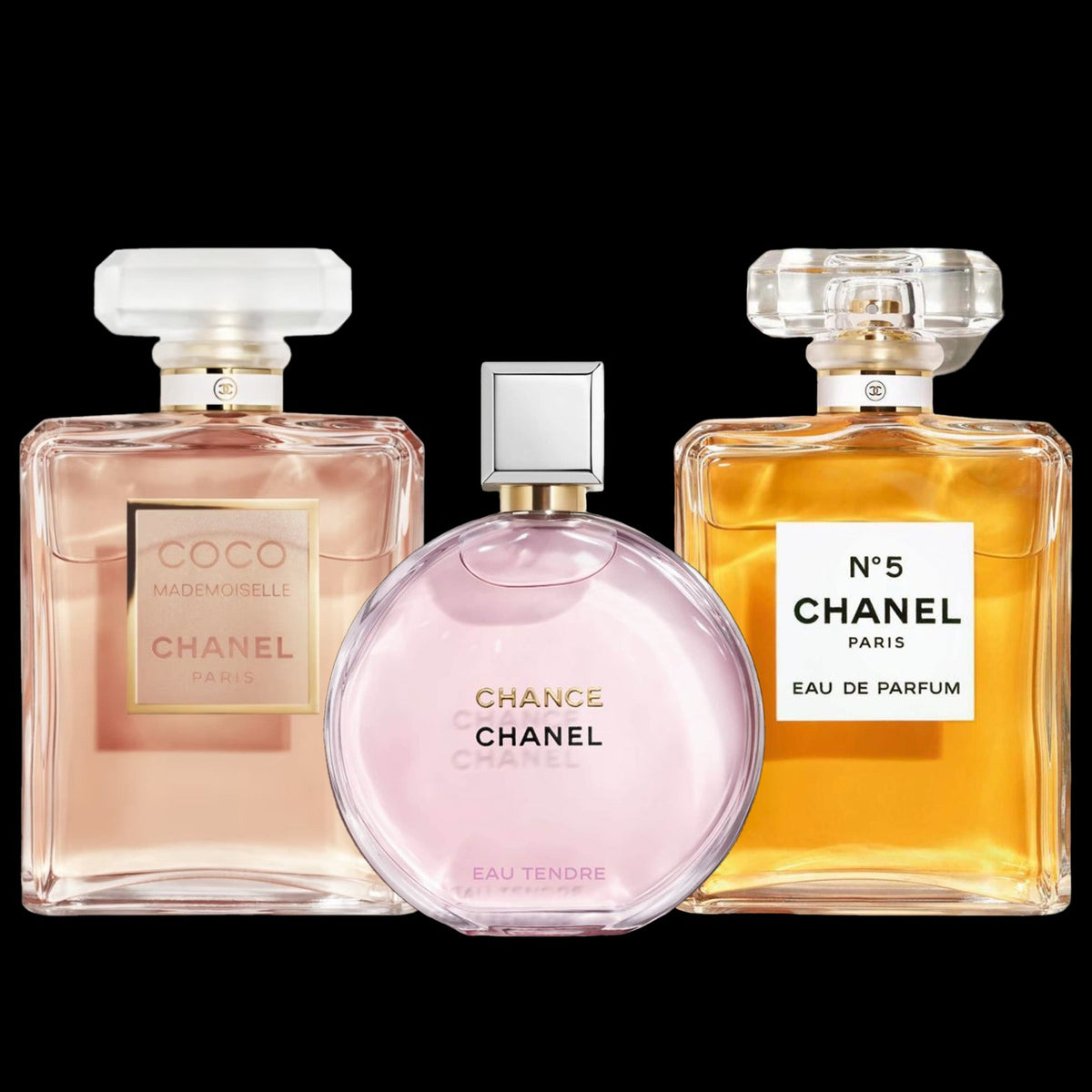 Combo La Parisina: decants de Coco Mademoiselle, Chance Eau Tendre y N°5 de Chanel