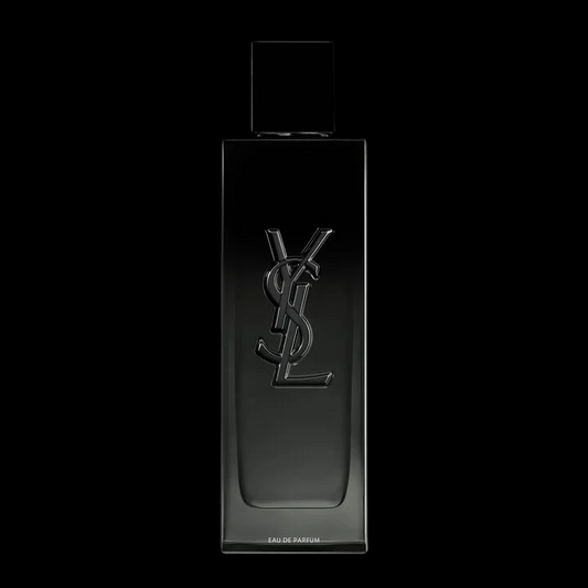 Imagen del perfume MYSLF Eau de Parfum de Yves Saint Laurent 100 ml para hombre, frasco negro con acabado espejo y letras blancas, fragancia fresca y amaderada disponible en Costa Rica.